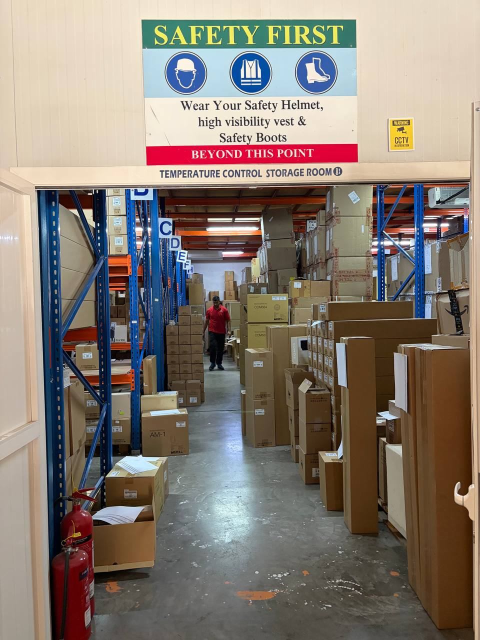 Safety First sign above the temperature control storage room entrance