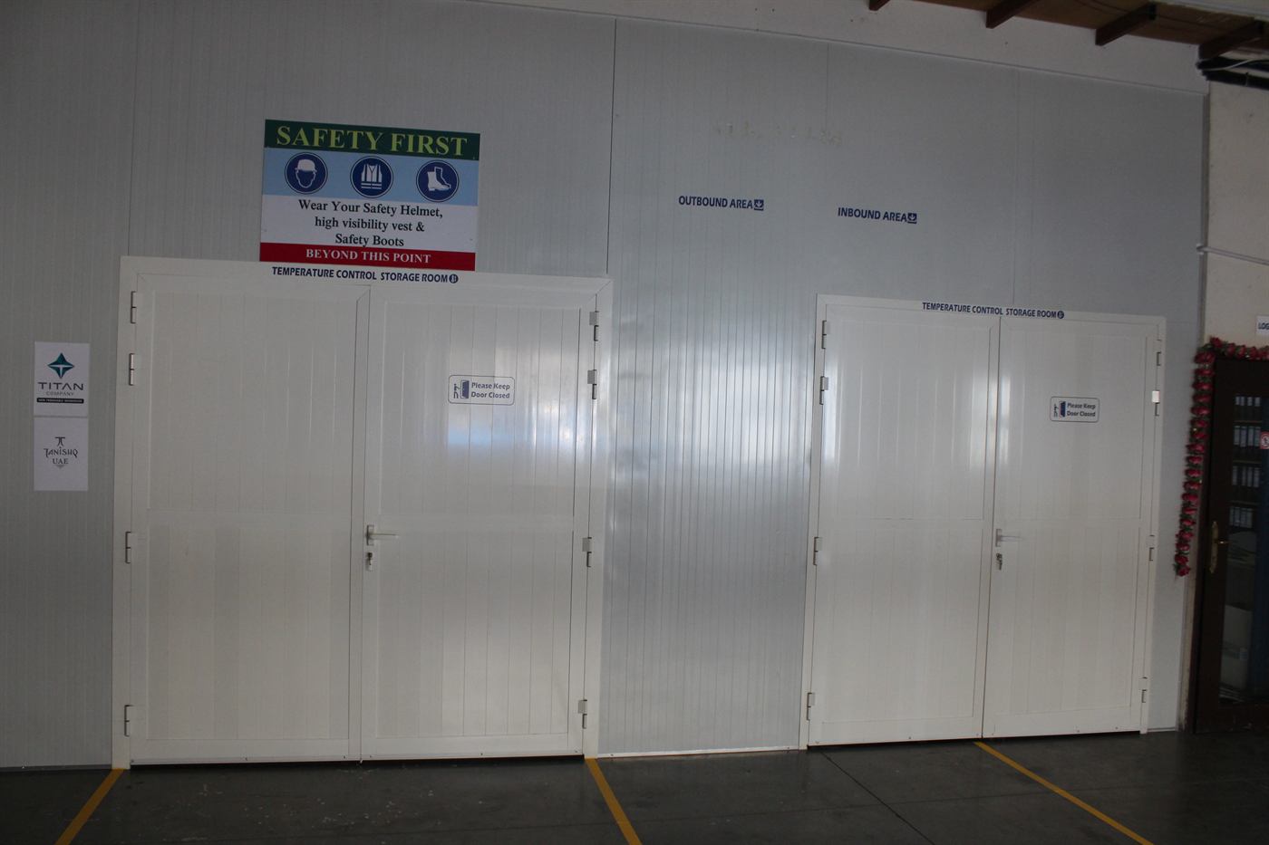 Insulated doors of the temperature-controlled storage rooms